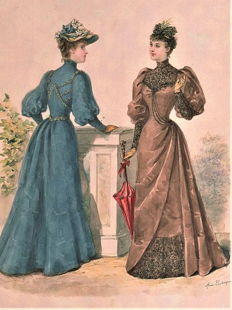 Late 19th Century Aesthetic, 1889 Fashion, Hufflepuff Dress, 1890 Fashion, 1880 Fashion, Belle Epoque Fashion, 1899 Fashion, Istoria Modei, 1870s Fashion