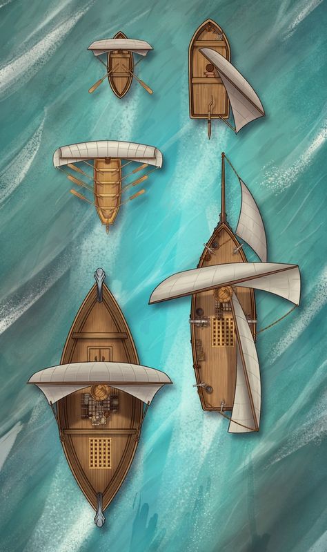 Fantasy Boat, Ship Map, Fantasy Battle, D D Maps, Fantasy Map, Fantasy Concept Art, Small Boats, Environment Concept Art, Fantasy Inspiration