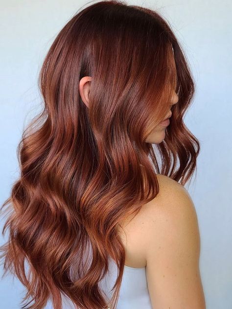 We're adding this dreamy redhead inspo onto the Pinterest board, stat. Rich and vibrant, this color is all about honing in on the darkest of ruby reds. #haircolors #haircolortrends #2021hairtrends #redhaircolor #southernliving Auburn Copper Hair Balayage, Pelo Color Cobre, Scene Hair Colors, Mommy Hairstyles, Hair Color Caramel, Ginger Hair Color, Spring Hair Color, Caramel Hair, Hair Color Auburn