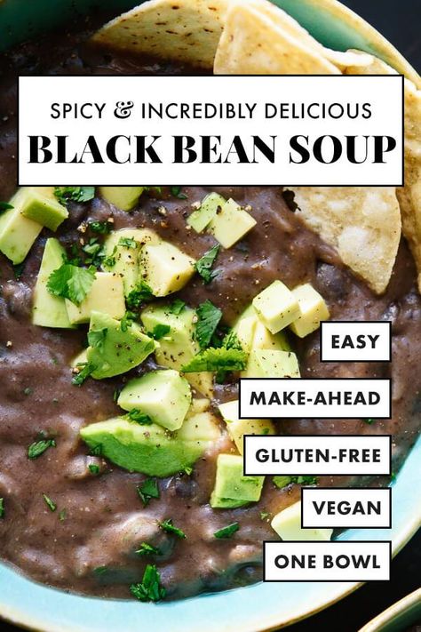 Spicy Black Bean Soup Recipe, Best Black Bean Soup, Spicy Black Bean Soup, Black Bean Soup Recipe, Cookie And Kate, Vegetarian Mains, Bean Soup Recipe, Bean Soup Recipes, Black Bean Soup