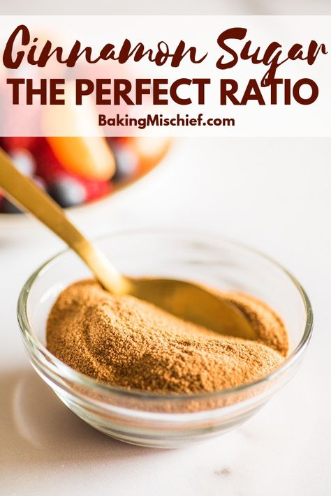 The perfect ratio for sweet and spicy cinnamon sugar. Cinnamon Sugar Mix, Cinnamon Sugar Mixture, Cinnamon And Sugar Mixture Recipe, How To Make Cinnamon Sugar, Baking Mischief, Cinnamon Sugar Recipes, Homemade Seasoning, Homemade Mixes, Flavored Sugar