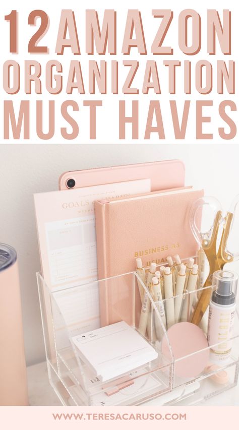 Amazon Organization Must Haves, Amazon Desk, Amazon Organization, Work Desk Organization, Organized Desk, Work Desk Decor, Home Inspo Living Room, Girl Desk, Cute Office Supplies