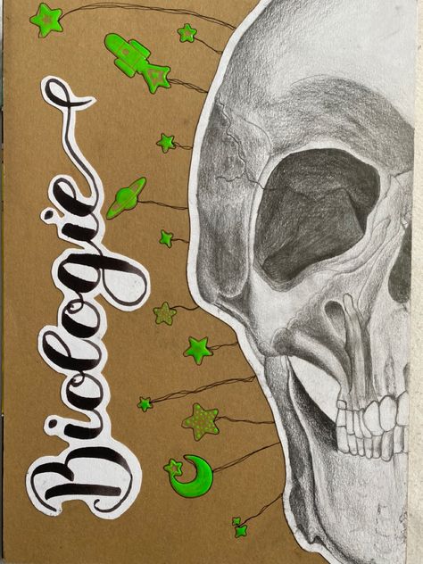 It’s a self drawn skull with a few stickers 😃 Biology Aesthetic Cover Page, Bio Cover Page, Physics Assignment Cover Page Ideas, Physics Project Cover Page Design, Biology Cover Page, Biology Cover Page Design, Aesthetic Assignment, Assignment Cover Page, Aesthetic Assignment Ideas