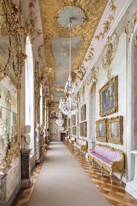 Castle Corridor, Sanssouci Palace, Regency Aesthetic, Parisian Apartment Decor, Rococo Interior, Potsdam Germany, Castle Rooms, Royal Bedroom, Palace Interior