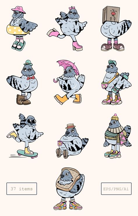 #cartoon #character #design #graphic #illustration #retro #70s #80s #90s #y2k #bird #pigeon #print #cool #animation Cute Bird Sketch, Retro Bird Illustration, Retro Animal Illustration, Funny Bird Illustration, Bird Character Illustration, Seagull Character Design, Bird Mascot Design, Street Character Design, Pigeon Character Design