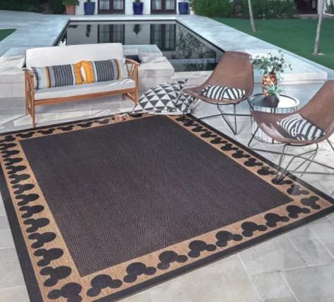 These Mickey Mouse Outdoor Rugs Will Add The Perfect Touch Of Magic To Your Patio! Disney Rug, Mickey Mouse Silhouette, Flatweave Area Rug, Disney Kitchen, Disney Things, Disney Home Decor, Air Bnb, Disney Decor, Rug Black