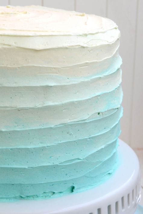 Vanilla White Cake with Onbre Swiss Meringue Buttercream Whisk Affair Dedication Cake, Baby Shower Cakes Neutral, Blue Birthday Cakes, Baby Shower Cakes For Boys, Ombre Cake, Zucchini Cake, Meringue Buttercream, Blue Cakes, Swiss Meringue