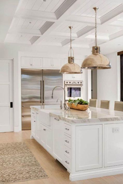 Beautiful coastal kitchen design ideas and trends for 2024, with lighting, colors, designer kitchens, backsplash ideas, white oak and white kitchen cabinets, beach style kitchens, modern coastal kitchen designs, counter stools & more! Modern Coastal Kitchen, Coastal Kitchen Design, Coastal Kitchen Decor, Beach House Kitchens, Beautiful Kitchen Designs, Timeless Kitchen, Kitchen Design Trends, Coastal Kitchen, Kitchen Pendants