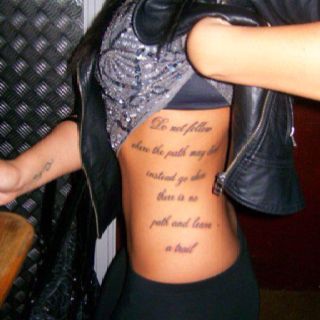 Do not follow where the path may go instead go where there is no path and leave a trail Girl Rib Tattoos, Rib Tattoo Quotes, Pretty Tattoo, Rib Tattoos For Women, Cross Tattoos For Women, Bra Photos, Quote Tattoo, Tattoo Quotes For Women, Best Tattoos For Women