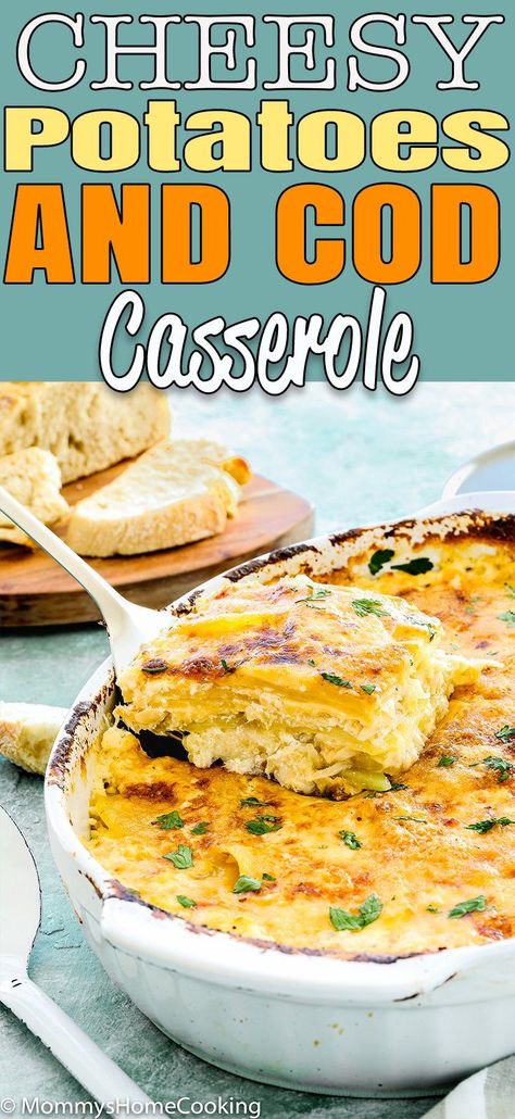 This Cheesy Potatoes and Cod Casserole recipe is cheesy, creamy, and easy to make! Loaded Potato, cheese and cod, this dish is a whole dinner in one! For sure a go-to dinner for any day of the week. #recipe #casserole #potatoes #fish #cod #dinner #easy #cheesy via @mommyhomecookin Cod Casserole, Sargento Recipes, Fish Casserole Recipes, Cod Dinner, Cod Fish Recipes Baked, Casserole Potatoes, Smoked Cod, Fish Casserole, Recipe Casserole