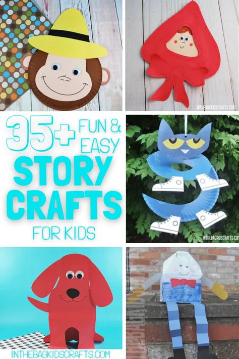 Preschool Crafts With Books, Preschool Books With Crafts, Kindergarten Story Activities, Book Week Craft Ideas, Famous Authors Preschool Theme, Storybook Crafts Preschool, Book Character Crafts, Read Aloud Crafts, Story Book Crafts