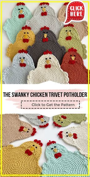 Crochet Chicken Hotpad Pattern Free, Free Crochet Pattern For Chicken Potholder, Easy Crochet Chicken Potholder, Chicken Pot Holder Crochet Pattern, Pattern For Chicken Potholder, Crochet Hen Potholder Free Pattern, Crocheted Pot Holders Free Pattern Easy, Hen Potholder Pattern, Chicken Trivet Crochet Pattern