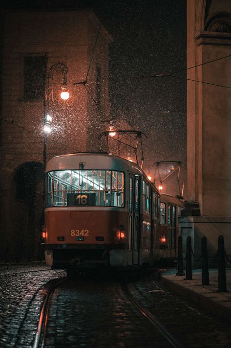 Trams Aesthetic, Old Train Aesthetic, Tram Aesthetic, Czechia Aesthetic, Tram Photography, Aesthetic Locations, 40s Aesthetic, Prague Aesthetic, Divine Rivals