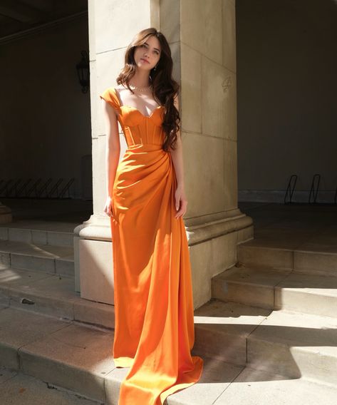 Prom Dress Orange, Orange Formal Dresses, Orange Prom Dress, Orange Evening Dresses, Sheath Prom Dress, Orange Gown, Orange Prom Dresses, Silk Prom Dress, High Low Prom Dresses