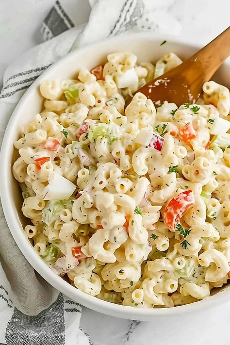 Macaroni Salad With Sour Cream, Ina Garten Pasta Salad, Salad With Sour Cream, Creamy Macaroni Salad, Onion Strings, Dill Pickle Pasta Salad, Easy Macaroni Salad, Classic Macaroni Salad, Easy Dinners For Two