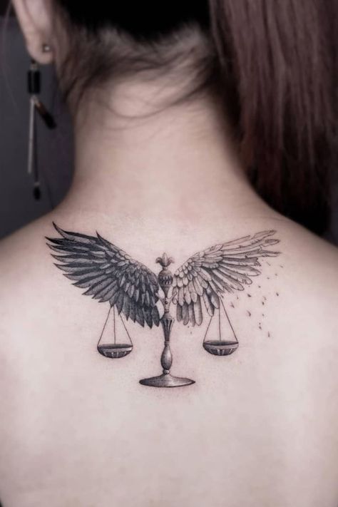 Libra Raven Tattoo, Libra Justice Tattoo, Legal Scales Tattoo, The Scales Of Justice Tattoo, Cool Libra Tattoos, Old Scale Tattoo, Scale Tattoo Men, Tattoos About Balance, Libra Tatoos Ideas