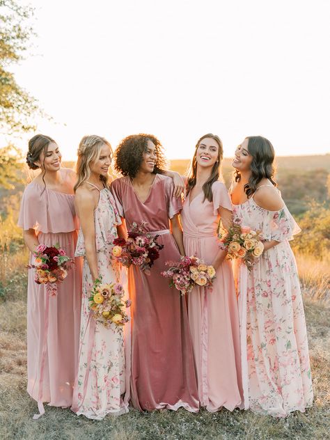 Bridal Style: Revelry’s New, Dreamy Floral Print Bridesmaid Collection is Designed to Mix and Match Mix And Match Bridesmaid Dresses, Mix Match Bridesmaids, Women Standing, Summer Bridesmaids, Summer Bridesmaid Dresses, Bridesmaid Dresses Boho, Floral Bridesmaid Dresses, Bridesmaid Colors, Bridesmaid Inspiration