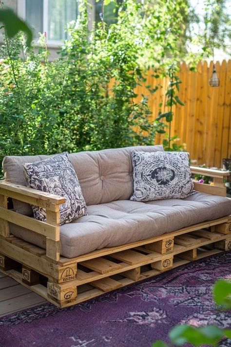 "Elevate your outdoor space with the charm of a DIY Pallet Wood Sofa! 🪑🛠️ A great way to blend function and style in your garden or patio. 🌿✨ #PalletOutdoorFurniture #DIYGarden" Pallet Patio Furniture Diy, Diy Pallet Sofa, Pallet Patio Furniture, Pallet Patio, Pallet Sofa, Diy Sofa, Pallet Furniture Outdoor, Wood Sofa, Garden Sofa