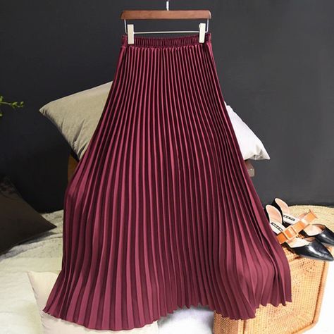 Womens Vintage Pleated Midi Long Skirt Female Korean Casual High Waist Chiffon Skirts Material: Polyester, Chiffon Pant Style: Wide Leg Fit Type: LOOSE Closure Type: Elastic Waist Length: Ankle-Length Waist Type: High Waist Fabric Type: Broadcloth Pattern Type: Solid Silhouette: Pleated Season: Summer Waistline: empire Please follow the size chart and there will be around 1 to 3cm difference due to manual measurements. COLOR DIFFERENCE: As we all know ,the different computers display colors diff Maxi Pleated Skirt, Aesthetic Outfits Vintage, Long Chiffon Skirt, Metallic Pleated Skirt, Tulle Midi Skirt, High Waisted Pleated Skirt, Pleated Long Skirt, Korean Fashion Casual, Pleated Maxi Skirt