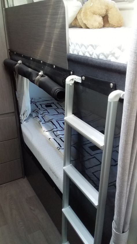 Caravan Bunk Beds Ideas, Camper Bunk Bed Rails, Rv Bunk Bed Rails, Caravan Bunk Beds, Bunk Bed Rail, Caravan Bunks, Camper Bunk Beds, Rv Bunk Beds, Camper Organization Rv Living