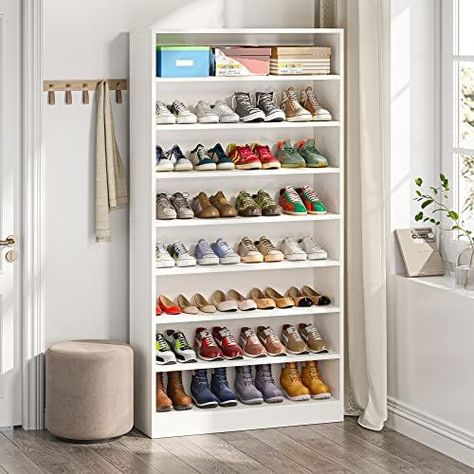 White Shoe Rack Ideas, Open Shoe Rack Ideas, Shoe Racks Designs, Big Shoe Rack, Shoe Rack Ideas Bedroom, Bedroom Cabinet Design, Shoe Rack With Storage, Shoe Rack Cabinet Design, Shoe Rack Design