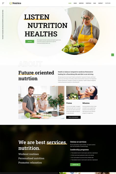 The "Nutrico" WordPress theme is a nutrition, health, and diet consultancy theme designed for professionals and businesses in the health and wellness industry. It provides a range of features and customization options to create a comprehensive and engaging website for nutritionists, dietitians, health coaches, and related services. Nutrition Website Design, Nutrition Website, Nutrition Consultant, Wellness Industry, Creative Web Design, Integrative Medicine, Registered Dietitian, Website Design Services, Nutrition Health