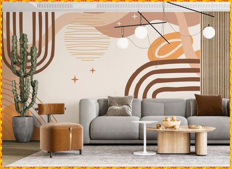 Boho Theme Wallpaper, Retro Theme Room, Mid Century Modern Mural, Galaxy Theme Wallpaper, Wallpaper For Living Room Modern, Retro Mural, Geometric Mural, Trend Wallpaper, Mural Geometric