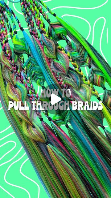 How To Festival Braid, Braiding Hair Extensions Tutorials, Braiding Extensions Into Hair, Festival Braids Extensions, How To Braid Hair With Extensions, Rave Braids Tutorial, Festival Braids With Color Extensions, Rave Hairstyles Braids, Rave Braids Festival Hair