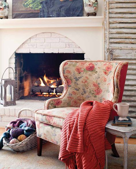 Warm Up This Winter with a Cozy Fireside Respite - Cottage Journal Cottage Journal, Four Seasons Room, Fireside Chairs, Gautama Buddha, Winter Comfort, Hot Tea, Outdoor Fireplace, Cozy Cottage, Comfortable Chair