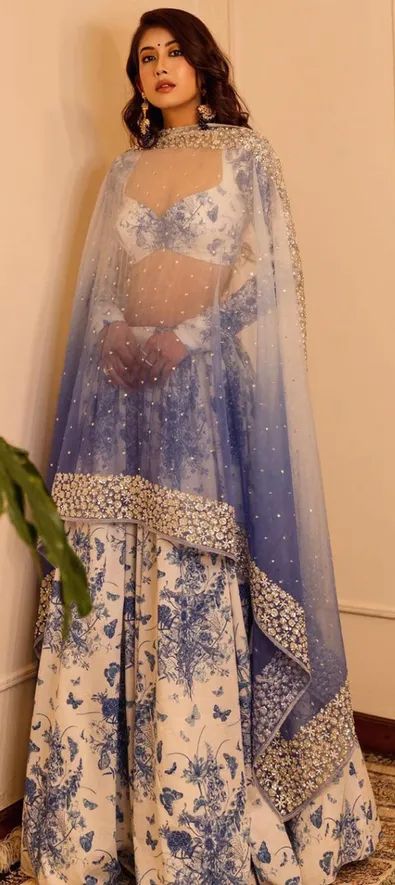 Georgette Festive Lehenga in Blue and white-and-off white with Printed work Orang India, Eastern Wear, Pengantin India, Trendy Outfits Indian, Georgette Lehenga, Indian Outfits Lehenga, Paris Summer, Traditional Indian Dress, Gaun Fashion