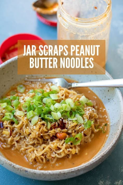 Jar Scraps Peanut Butter Noodles Peanut Butter Noodles Recipe, Peanut Butter Noodles, Peanut Butter Ramen, Easy Peanut Sauce, Butter Noodles, Thai Peanut Sauce, Peanut Butter Jar, Peanut Butter Sauce, Peanut Noodles