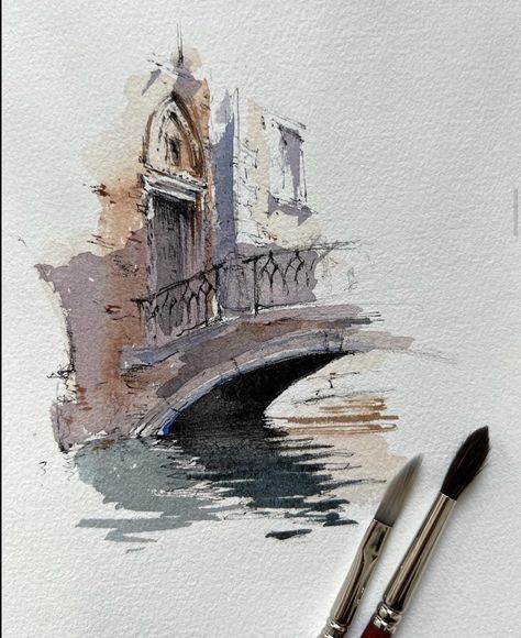 Venice Painting, City Sketch, Watercolor City, Watercolor Architecture, Watercolor Pictures, Watercolour Inspiration, Architecture Drawing Art, Architectural Sketch, Architecture Painting