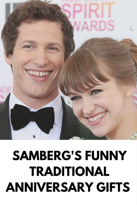 Andy Samberg gave his wife hilariously funny traditional anniversary gifts! His paper anniversary gift is the worst.... Paper Anniversary Gift For Him, Paper Anniversary Gifts, Cotton Anniversary Gifts For Him, Traditional Anniversary Gifts, Cotton Anniversary Gifts, Andy Samberg, Cotton Anniversary, Paper Gifts Anniversary, First Anniversary Gifts