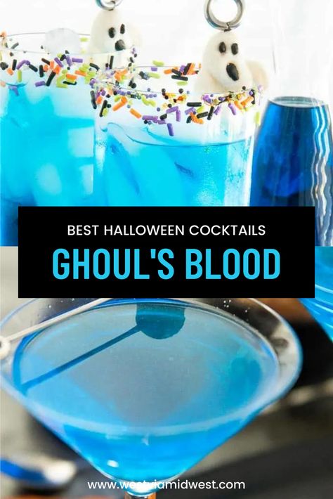 Spooky Fish Bowl Drink, Halloween Drinks With Malibu, Colorful Alcoholic Drinks Recipes, Emo Alcohol Drinks, Color Party Drink Ideas, Blue Curacao Halloween Drinks, Halloween Party Drinks Big Batch, Halloween Fish Bowl Drink, Halloween Cocktails Blue Curacao