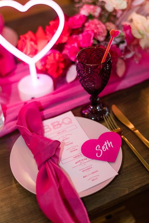 Pink Streamers, Pink Table Settings, Pink Tablescape, Valentine Tablescape, Carousel Post, Bridal Shower Inspo, Hot Pink Weddings, Birthday Dinner Party, Galentines Party