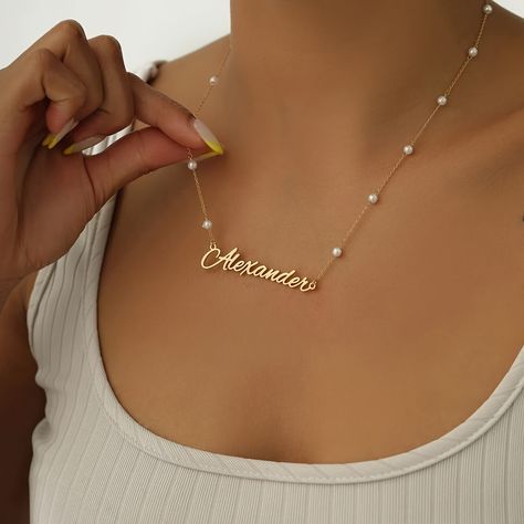 Name Pendant Gold Nameplate Necklace, Name Pendant Design, Names Necklace Gold, Name Pendant Gold, Necklace Name Design, Handwriting Cursive, Gold Plate Necklace, Name Chain, Extra Long Necklace