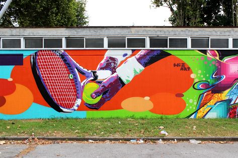 Sports Graffiti Wall, Sports Graffiti Street Art, Sports Mural Street Art, Tennis Art Painting, Sport Graffiti, Sports Mural, Sports Art Design, Sports Graffiti, Tennis Wall Art