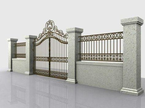 Iron Main Gate Design, Gate Design Ideas, Fence Wall Design, Compound Wall Design, Home Gate Design, Gate Wall Design, Fence Gate Design, Modern Gate, House Fence Design