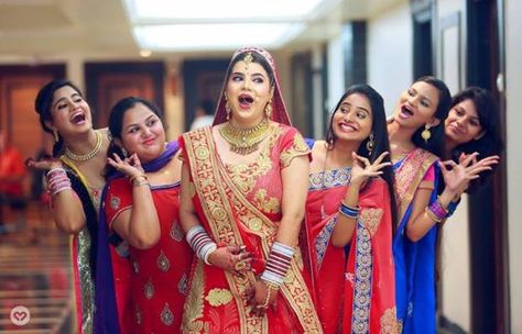 bride-wedding-photography Bride Friends Photography Photo Ideas, Haldi Bride Friends Poses, Bride Friends Poses, Bridemates Photoshoot, Bride Funny Poses, Bride Group Poses, Indian Wedding Group Photo Ideas, Bride Friends Photography, Bridemaids Photoshoot Group Shots