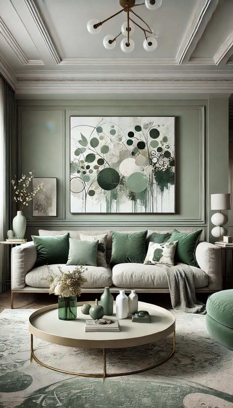 25 Stunning Sage Green Living Room Ideas to Refresh Your Home 58 Sage And Silver Living Room, Sage Green Grey Gold Living Room, Sage Green Grey Living Room, Green And Silver Living Room, Sage And Gray Living Room, Cream And Sage Living Room, Cream Green Living Room, Light Green Walls Living Room, Sage Green And Beige Living Room