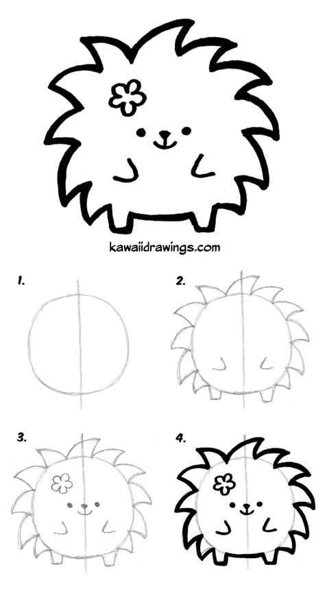 How to draw cute animals: kawaii porcupine in 4 simple steps, step by step tutorial #kawaii #howtodraw #tutorial Porcupine Drawing Easy, Porcupine Drawing Cute, Easy Kawaii Drawings Step By Step, Easy Doodle Art Step By Step, Easy Beginner Drawings Step By Step, How To Draw Cute Animals Step By Step, How To Draw Kawaii Animals, How To Draw Kawaii, Simple Doodles Step By Step