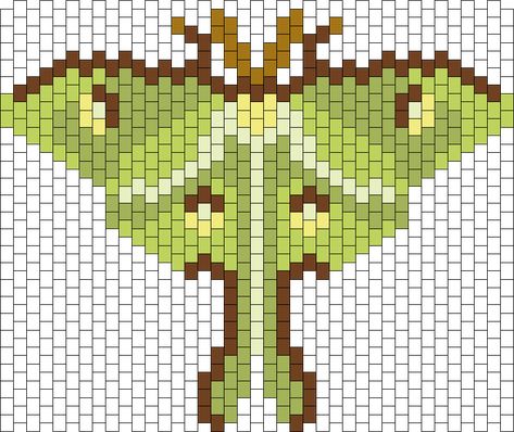 Kandi Patterns for Kandi Cuffs - Animals Pony Bead Patterns Luna Moth Perler Bead Pattern, Lunar Moth Cross Stitch, Beaded Moth Pattern, Possum Kandi Pattern, Luna Moth Perler Beads, Luna Moth Pixel Art, Snake Pixel Art Grid, How To Make Beaded Animals, Perler Bead Patterns Kandi