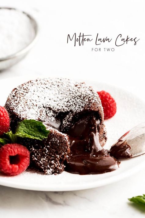 Molten Lava Cake For Two, Cakes For Two, Cake For Two Recipe, Molten Lava Cake, Chocolate Lava Cake Recipe, Molten Cake, Molten Chocolate Lava Cake, Lava Cake Recipes, Dessert To Make