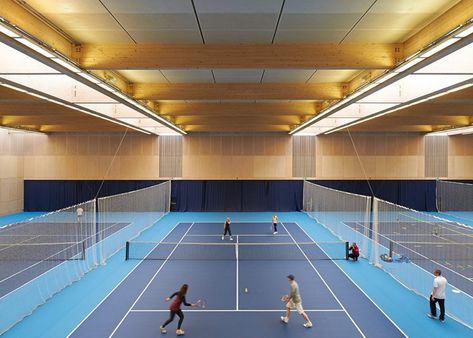 Stanton Williams converts Olympic training venue into sports centre Sport Facility Design, Indoor Tennis Court Design, Indoor Tennis Court, Indoor Cricket, Tennis Court Backyard, Tennis Court Design, Sports Training Facility, Stanton Williams, Indoor Sports Court