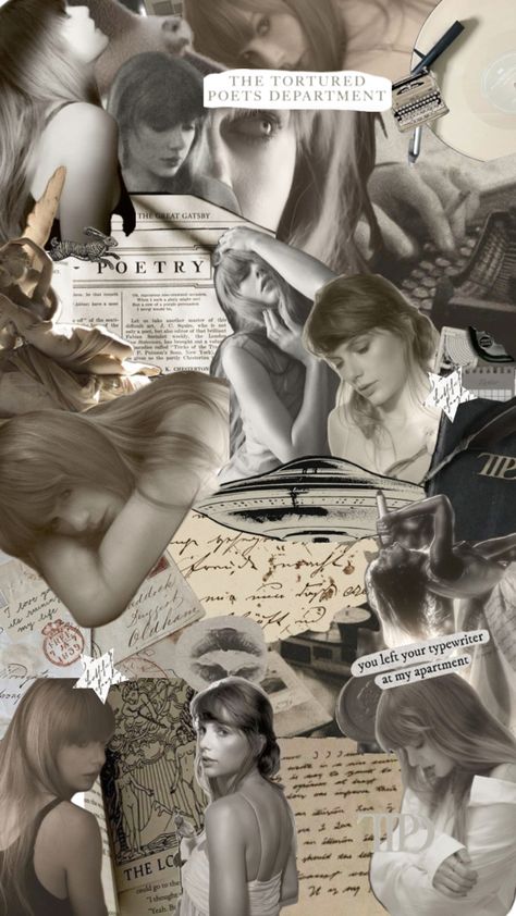 the tortured poets department taylor swift ttpd collage the anthology beige aesthetic Ttpd Taylor Swift Aesthetics, Taylor Swift Tortured Poets Department, The Tortured Poets Department, Taylor Swift Collage, Taylor Swift Album, The Great Gatsby, Beige Aesthetic, New Album, Poets