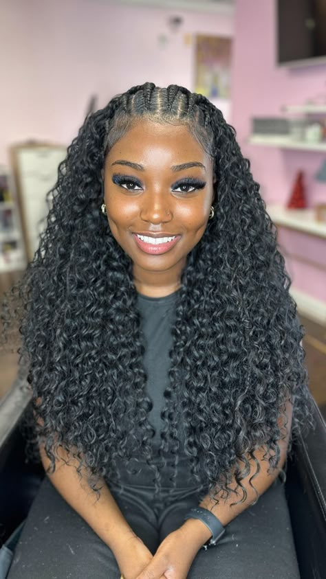 Check more at https://howcandothis.com/hairstyleideas/45976/ Cornrows With Crochet In Back, Cute Crochet Hairstyles, Hair Scarf Ideas, Crochet Curl, Crochet Hairstyles For Black Women, Hairstyles For Beginners, Crochet Hair Styles Freetress, Crotchet Styles, Crochet Curls