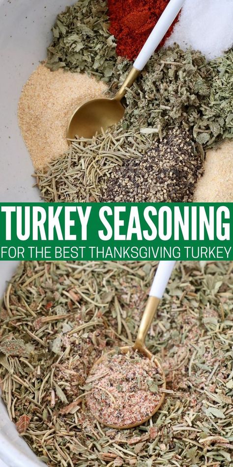 turkey seasoning in bowl with a spoon Turkey Rub Recipes Thanksgiving, Seasoning For Turkey, Best Turkey Seasoning, Turkey Rub Recipes, Herb Blends, Turkey Rub, Turkey Seasoning, Turkey Spices, Grilled Turkey Burgers