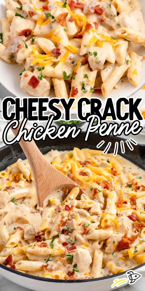 Experience comfort on a plate with crack chicken penne, where creamy cheese, savory bacon, and tender chicken unite for a truly satisfying meal.