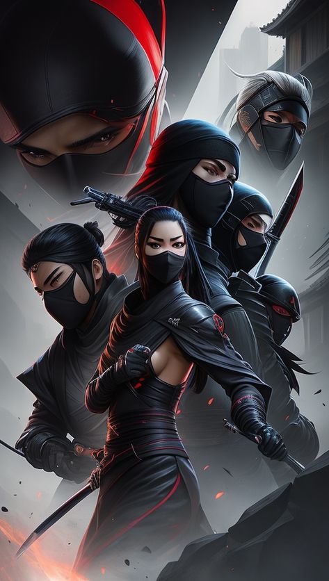 Splash art of ninja assassins Modern Ninja, Ninja Assassin, Ninja Shadow, Female Samurai, Female Monster, Arte Ninja, Warrior Outfit, Ninja Art, Mortal Kombat Art