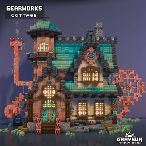 Steampunk House Minecraft, Minecraft Quarry, Minecraft Steampunk House, Minecraft Steampunk Builds, Steampunk Minecraft Builds, Minecraft Factory, Minecraft Fantasy House, Steampunk Building, Minecraft Base